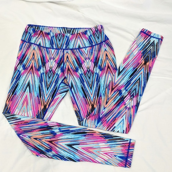 Zella Pants - Zella Pink & Blue Chevron Leggings Size Medium